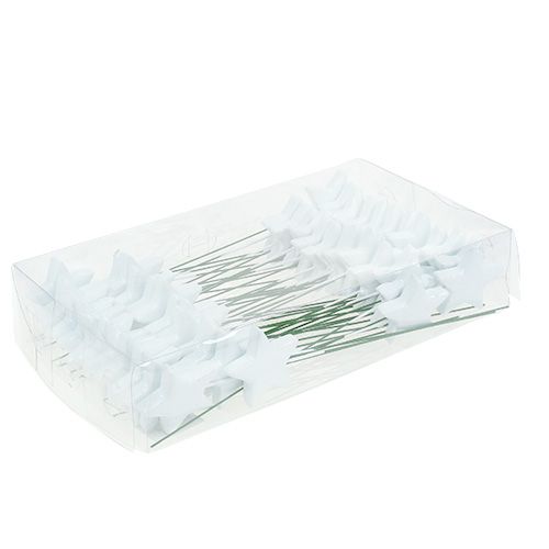 Floristik24 Stjerne på wire 5cm hvit 48 stk