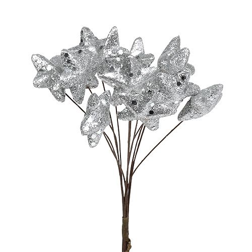 Floristik24 Stjerne med glitter sølv 3,5 cm 12stk