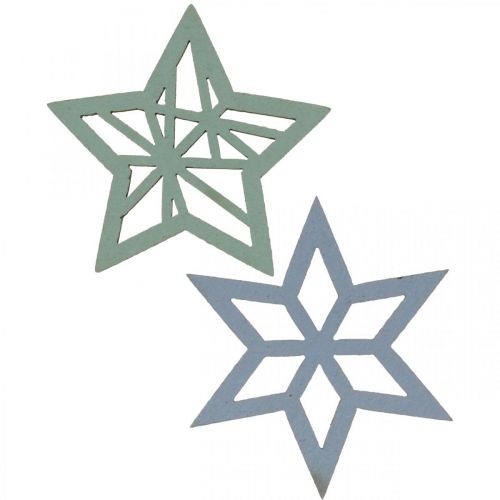 gjenstander Deco stars wood blue, green wood stars Christmas 4cm mix 36stk
