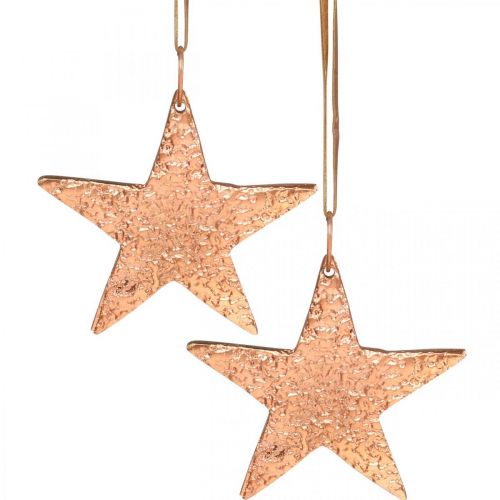 Floristik24 Kobberstjerne å henge, dekorasjon av juletre, anheng i metall 8 × 9cm 2 stk