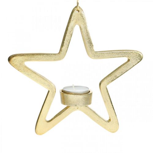 Floristik24 Dekorativ stjerne telysholder for oppheng av metall gylden 20cm