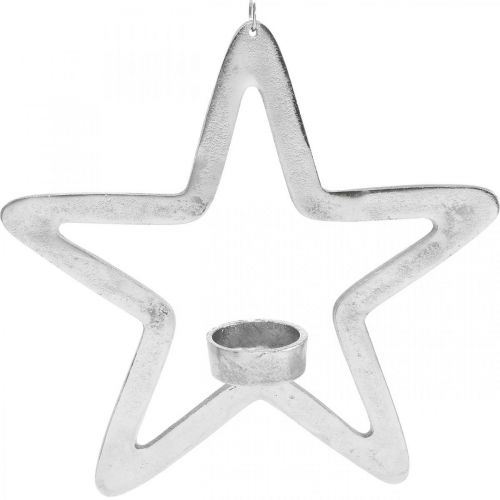 Floristik24 Dekorativ stjerne telysholder metall for oppheng av sølv 24cm