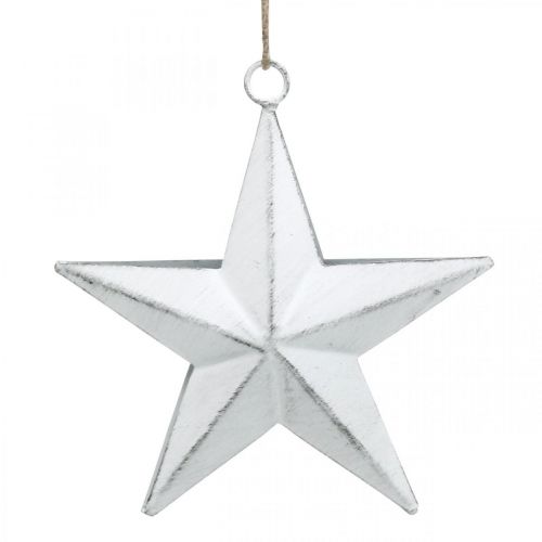 Metallstjerne å henge, juleanheng, adventsdekorasjon hvit, Shabby Chic 11 × 11cm
