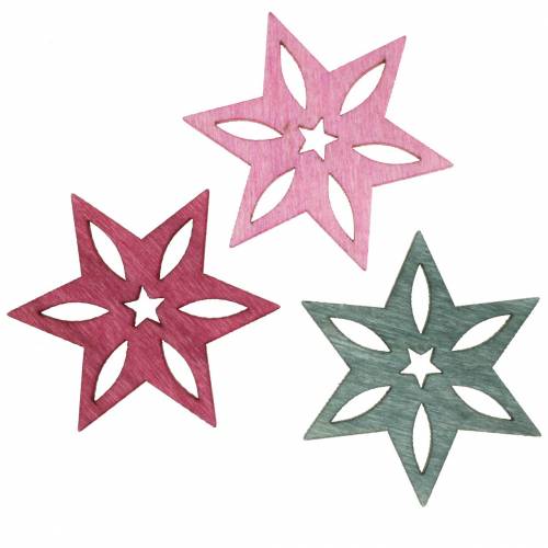 Spredt dekor stjerne rosa, grå assortert tre 4cm 72p