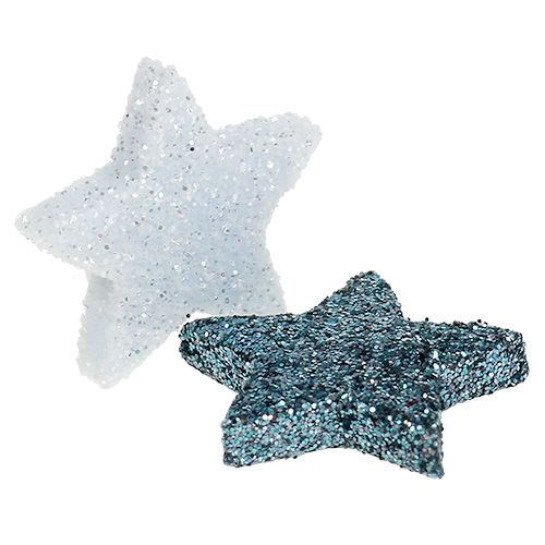 gjenstander Stjerner mini 1,5cm hvit, blå med glimmer 144stk