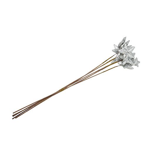 Floristik24 Stjerner på pinnen sølv 60cm 5stk.