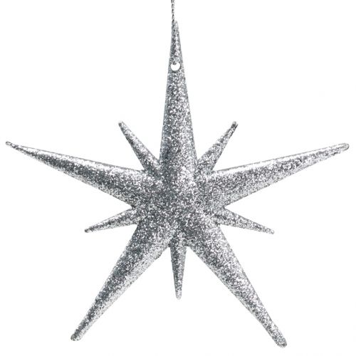 Floristik24 Glitterstjerne til å henge sølv 13cm 12stk