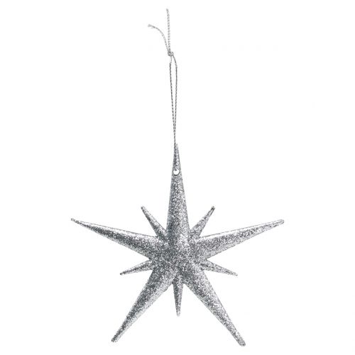 gjenstander Glitterstjerne til å henge sølv 13cm 12stk