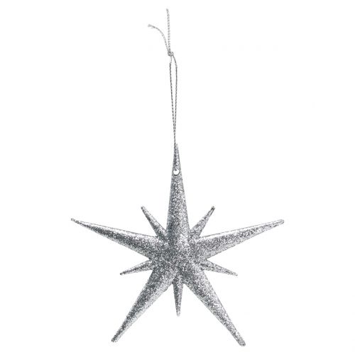 Glitterstjerne til å henge sølv 13cm 12stk | Floristik24.no