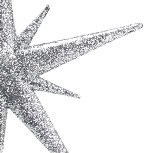Glitterstjerne til å henge sølv 13cm 12stk | Floristik24.no