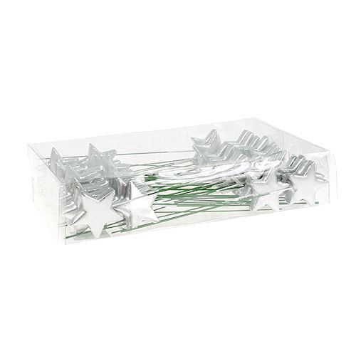 Floristik24 Stjerner på wire sølv 5cm L23cm 48 stk