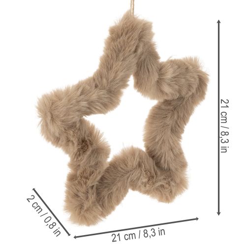 Hengende dekorativ stjerne laget av fuskepels, 21 cm, 4 stk. | Floristik24.no