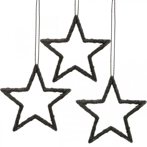 gjenstander Julepynt stjerneheng svart glitter 7,5cm 40p