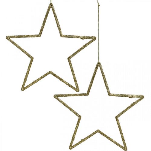 gjenstander Julepynt stjerneheng gylden glitter 12cm 12stk