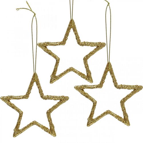 Julepynt stjerneheng gylden glitter 7,5cm 40p