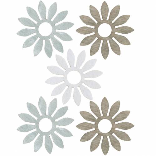 Floristik24 Scatter deco blomst brun, lys grå, hvite treblomster for å spre 144St