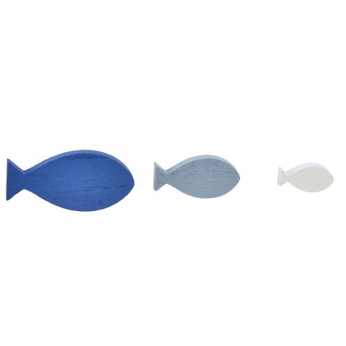 Strødekor tredekor fisk blå hvit maritim 3–8cm 24stk