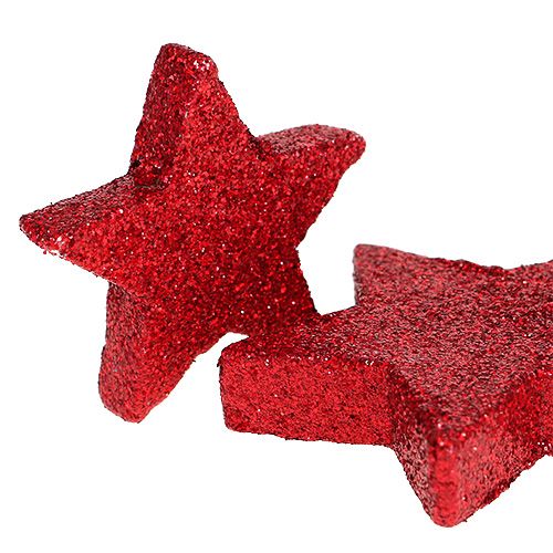 gjenstander Scatter dekorasjon stjerner rød, glimmer 4-5cm 40p