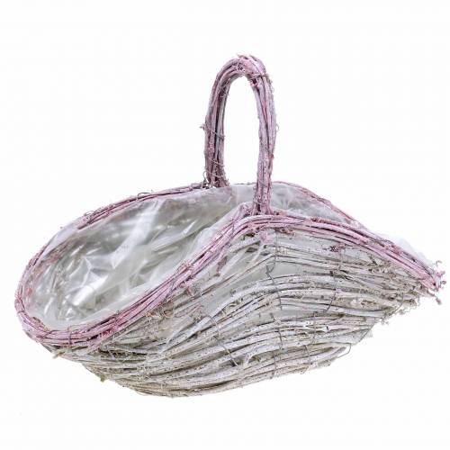 Blomsterkurv med håndtak hvit-gammel rose 35cm × 17cm H25cm