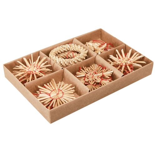 gjenstander Halmstjerner juletrepynt halm naturrød Ø4-6cm 17 stk