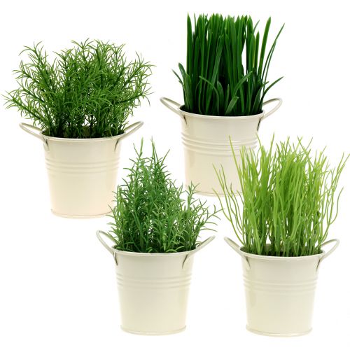 Floristik24 Kjøkkenurter i sinkpotte kunstig 16cm 4stk