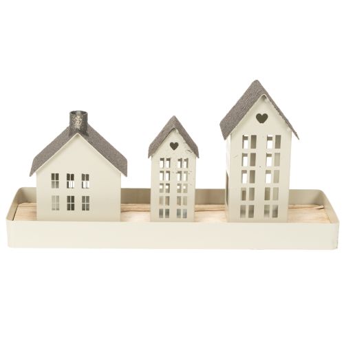 Fyrhussett metall tre hus på brett 35 cm 1 sett | Floristik24.no