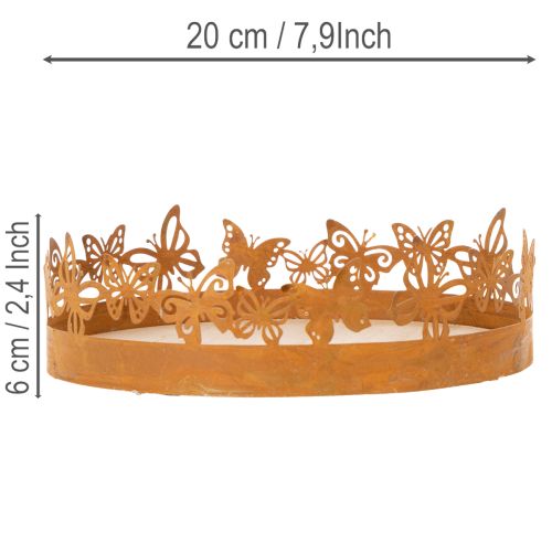 Brett med sommerfugler, vår, borddekorasjon, metalldekorasjon, rusten overflate, Ø20 cm H6,5 cm | Floristik24.no
