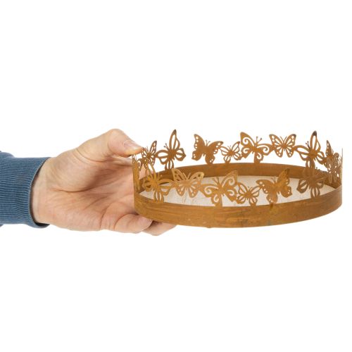 Brett med sommerfugler, vår, borddekorasjon, metalldekorasjon, rusten overflate, Ø20 cm H6,5 cm | Floristik24.no