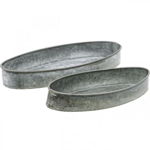 gjenstander Dekorativ skål med metallfatning skål oval grå L33cm/31cm sett med 2