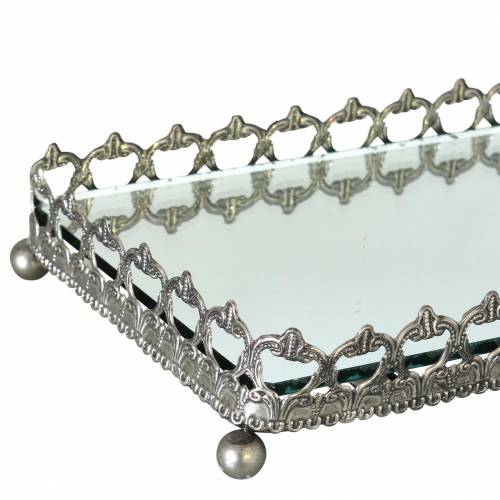 Floristik24 Dekorativ brett med speilbunn antikk sølv 53cm x 18cm