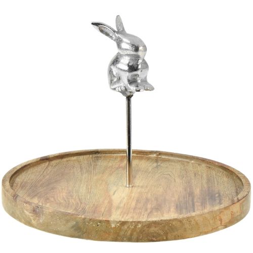 Trebrett naturlig kanin dekorativ metall sølv Ø27,5cm H21cm