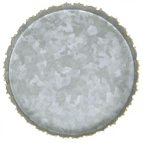 Floristik24 Dekorativ brett i metall, borddekorasjon, plate for dekorering av sølv/gylden Ø18,5cm H2cm