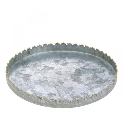 gjenstander Dekorativ brett i metall, borddekorasjon, plate for dekorering av sølv/gylden Ø18,5cm H2cm