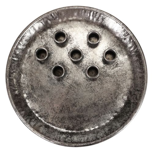 Floristik24 Lyseplate metall vintage sølv pinne lysestake Ø30cm