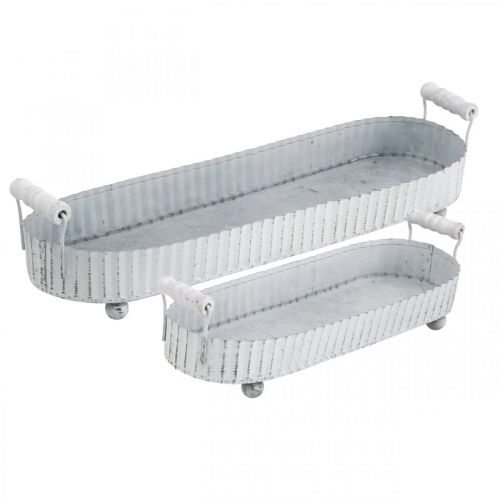 Floristik24 Dekorativt brett, metalldekor oval, stearinlysbrett hvit, sølv Shabby Chic L40 / 29,5 cm 9,5 / 8,5 cm sett med 2