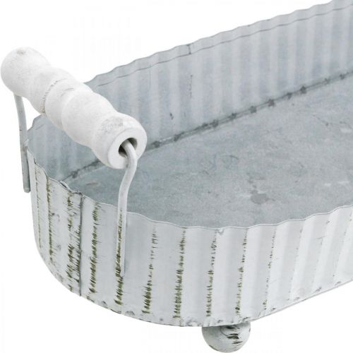 Floristik24 Dekorativt brett, metalldekor oval, stearinlysbrett hvit, sølv Shabby Chic L40 / 29,5 cm 9,5 / 8,5 cm sett med 2