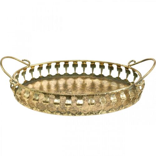 Floristik24 Metallskål med håndtak, dekorativt brettsett gyllent antikt utseende L39 / 33,5 / 28,5 cm sett med 3