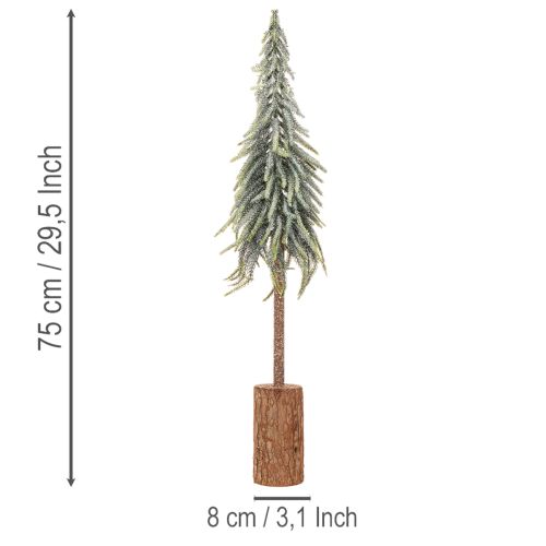 Kunstig grantre, isbelagt, dekorativt tre på en trebase for vinterdekorasjon og jul, 75 cm | Floristik24.no
