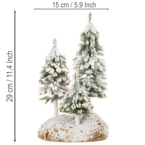 Snødekte grantrær, kunstig vinterlandskap til julelandsby og borddekorasjon, 29 cm | Floristik24.no