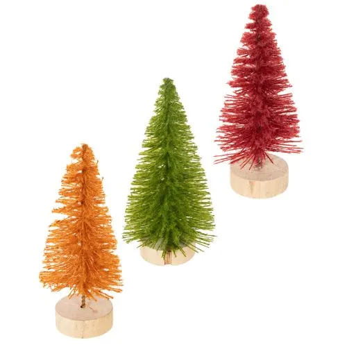 Kunstig juletre med trebase, liten, 16 cm, 6 stk.
