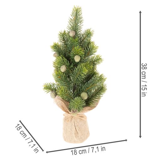 Kunstig juletre i jutepose, liten borddekorasjon, mini juletre, 38 cm | Floristik24.no