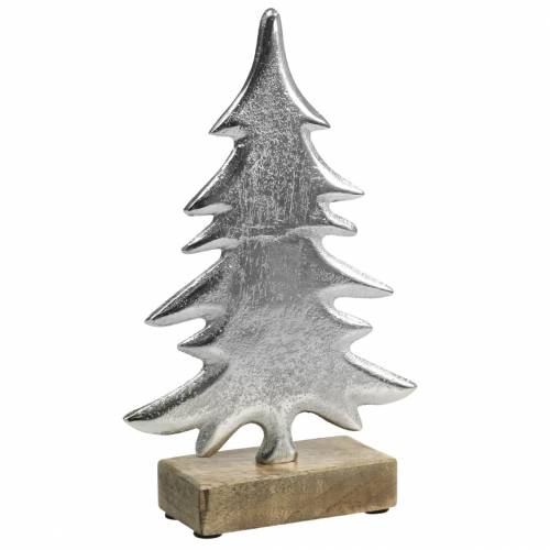 Dekorativ gran på trebunn sølv, naturlig metall 24cm × 16cm | Floristik24.no