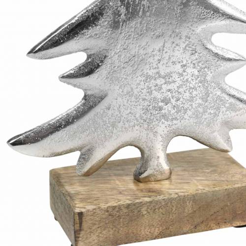 Dekorativ gran på trebunn sølv, naturlig metall 24cm × 16cm | Floristik24.no