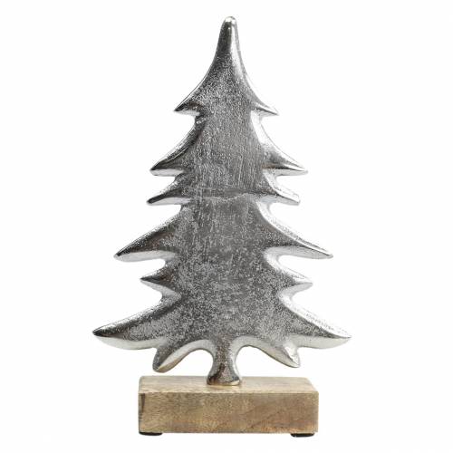 Dekorativ gran på trebunn sølv, naturlig metall 24cm × 16cm | Floristik24.no