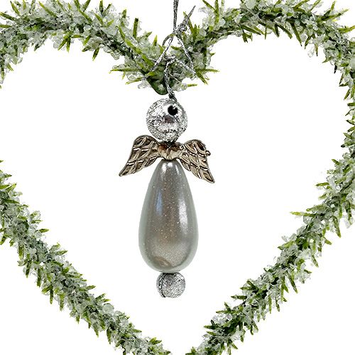 Floristik24 Granhjerte til å henge med engel 8cm grønn 6stk