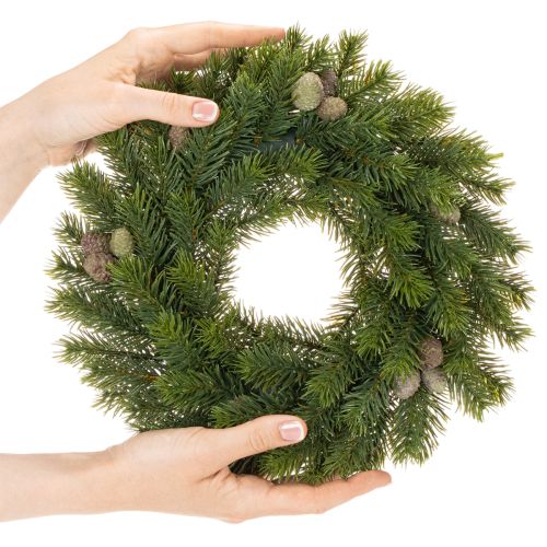 Kunstig grangrenkrans med kongler til dør eller bord, 30 cm | Floristik24.no