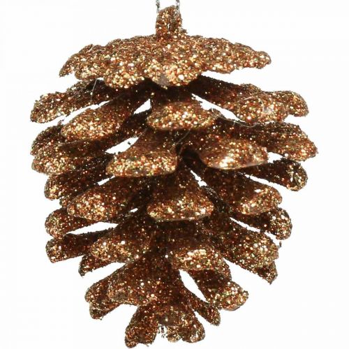 Floristik24 Juletrepynt deco kongler glitter kobber H7cm 6stk