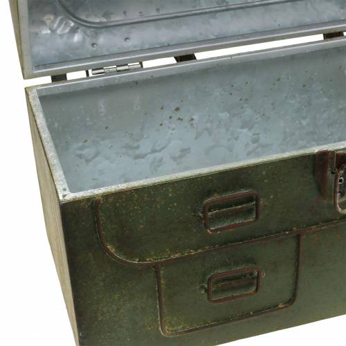 Floristik24 Plantepose med lokk og lærremmer metallgrå, brun/rust H25cm