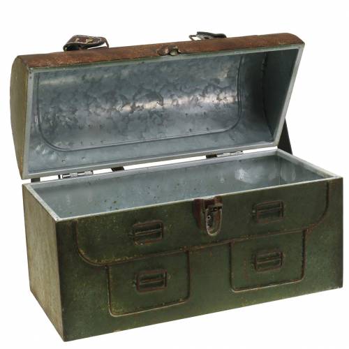 Floristik24 Plantepose med lokk og lærremmer metallgrå, brun/rust H25cm