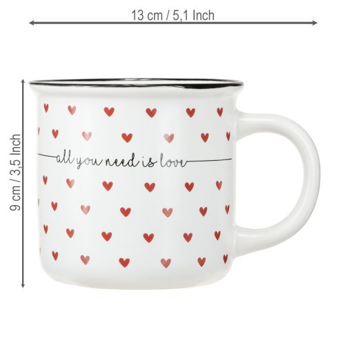 Kopp med hjerter keramikkkopp hvit rød Ø9cm H9cm | Floristik24.no